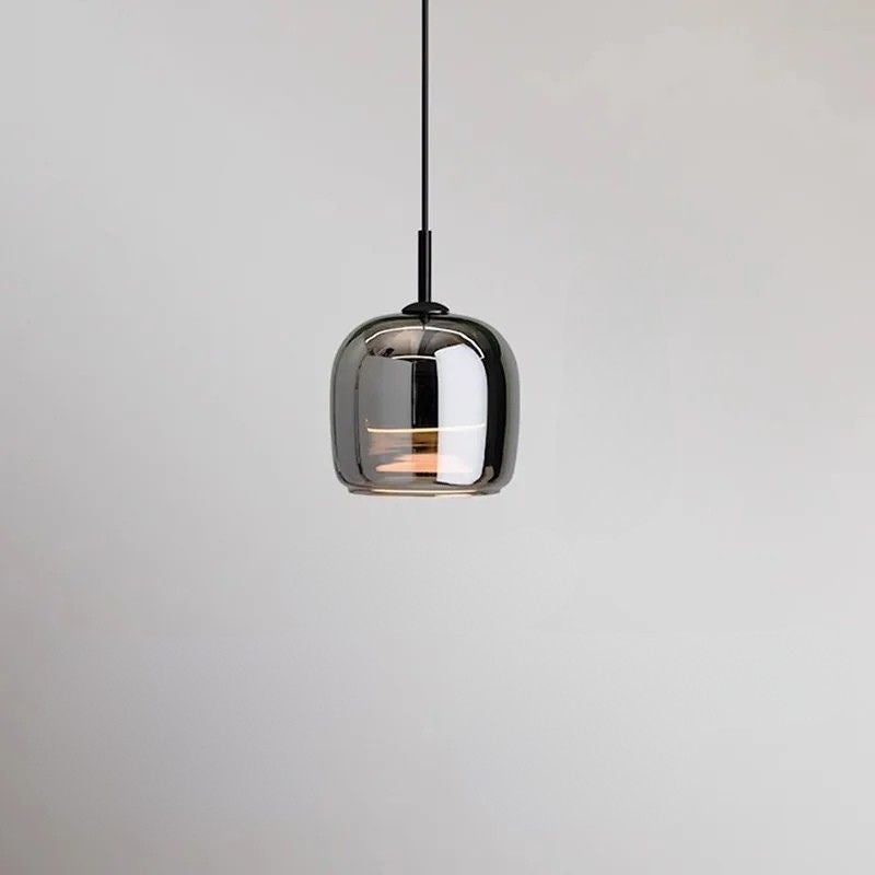 pendente vidro fumê moderno, luminária pendente vidro fumê, pendente moderno sala de jantar, iluminação suspensa cozinha, pendente de vidro minimalista