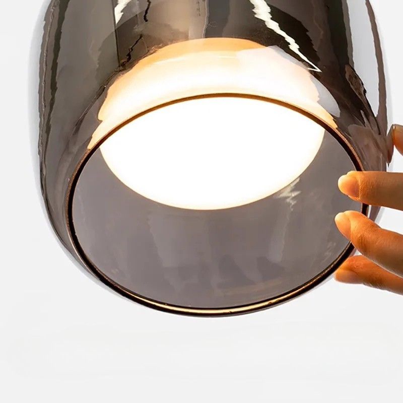 pendente vidro fumê moderno, luminária pendente vidro fumê, pendente moderno sala de jantar, iluminação suspensa cozinha, pendente de vidro minimalista
