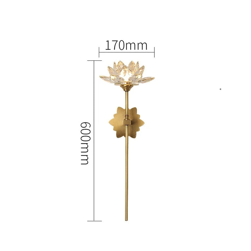 Arandela de cristal dourada, Arandela flor de lótus, Luminária de parede, Luminária decorativa dourada