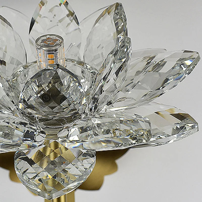 Arandela de cristal dourada, Arandela flor de lótus, Luminária de parede, Luminária decorativa dourada