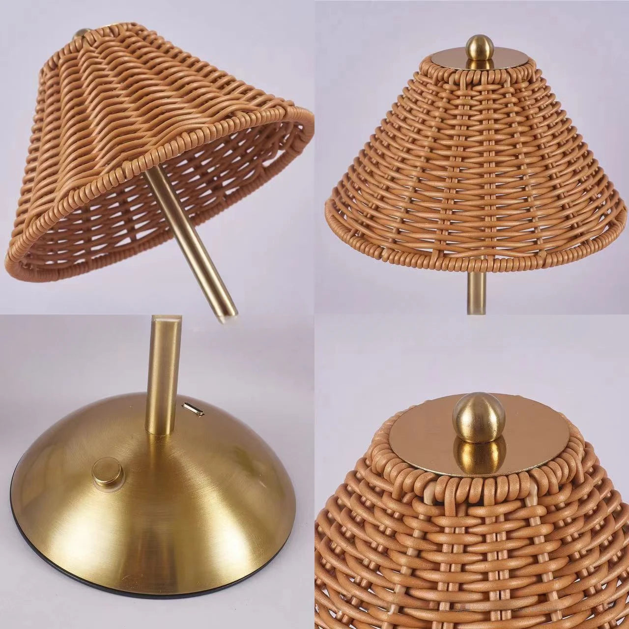 abajur rattan retrô, luminária rattan usb, abajur artesanal moderno, luminária de mesa retrô, abajur decorativo