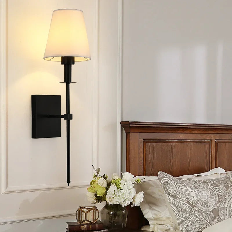 arandela de parede, arandela com cúpula de tecido, arandela clássica para quarto, iluminação decorativa de parede, arandela elegante para sala