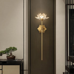 Arandela de cristal dourada, Arandela flor de lótus, Luminária  de parede, Luminária decorativa dourada