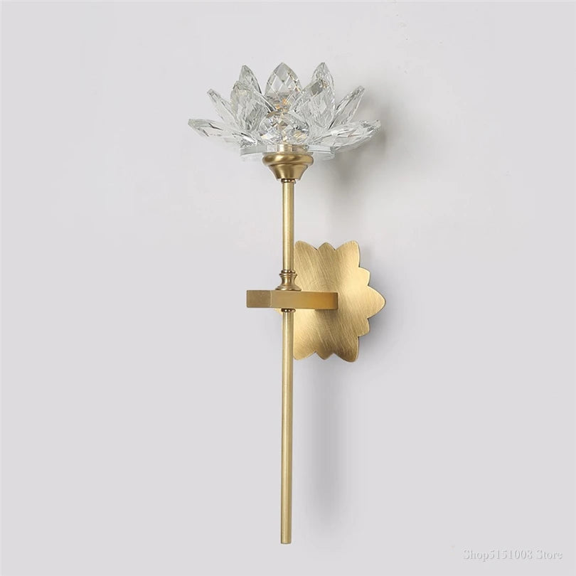 Arandela de cristal dourada, Arandela flor de lótus, Luminária  de parede, Luminária decorativa dourada