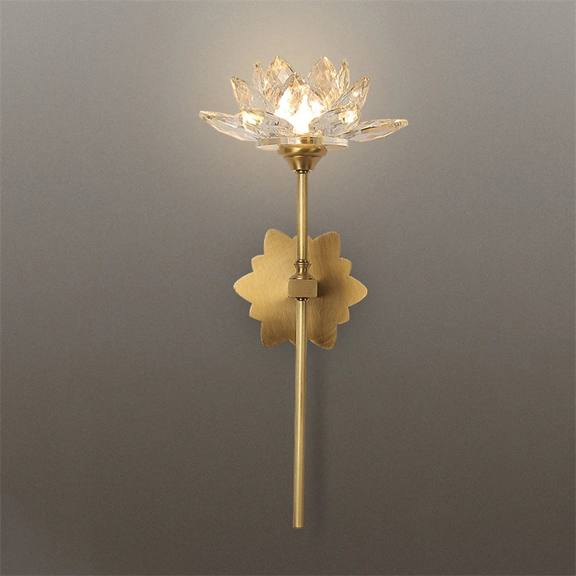 Arandela de cristal dourada, Arandela flor de lótus, Luminária  de parede, Luminária decorativa dourada