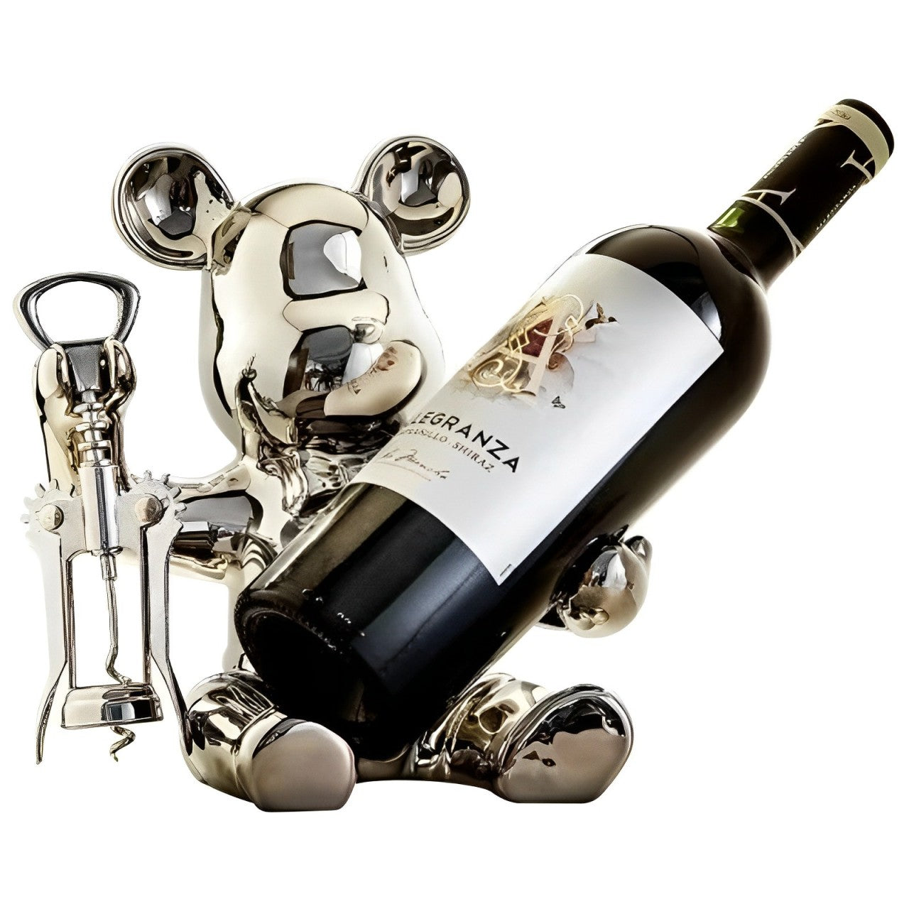 Suporte de Vinho Urso de Cerâmica Luxo + Abridor