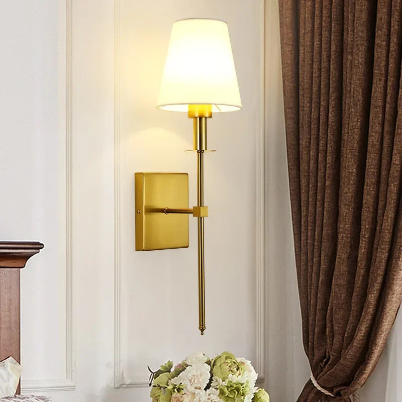 arandela de parede, arandela com cúpula de tecido, arandela clássica para quarto, iluminação decorativa de parede, arandela elegante para sala