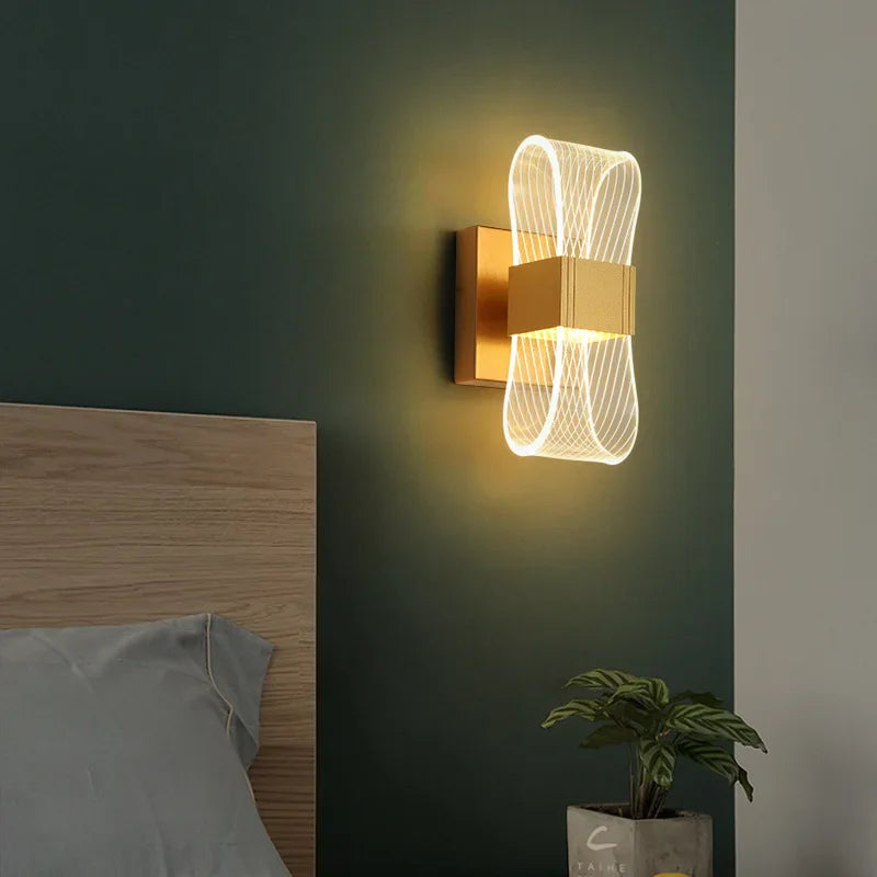 arandela dourada moderna, arandela led decorativa, arandela laço dourado, arandela para quarto, arandela de parede luxo, iluminação moderna parede, arandela led sala