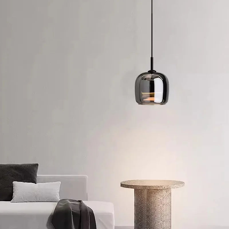 pendente vidro fumê moderno, luminária pendente vidro fumê, pendente moderno sala de jantar, iluminação suspensa cozinha, pendente de vidro minimalista