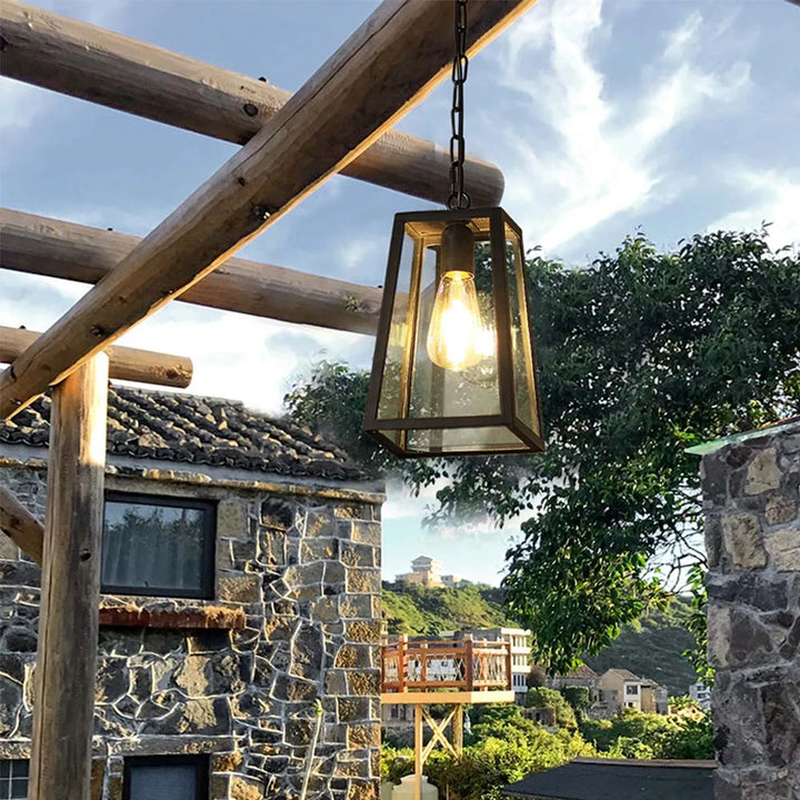 Pendente vintage para varanda, Luminária colonial de teto, Pendente estilo farol retrô, Iluminação rústica externa, Luminária pendente com corrente




